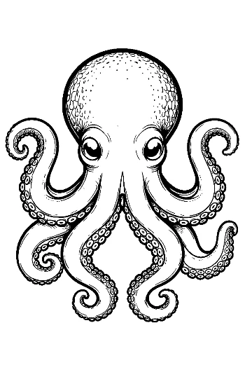 Cute Big-Eyed Octopus Line Art