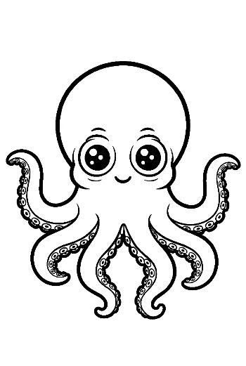 Cute Big-Eyed Octopus Waving Happily