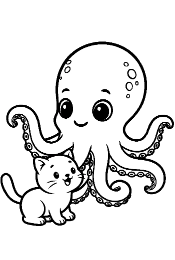 Cute Octopus Hugging Adorable Kitten