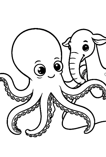 Cute Octopus Hugging Baby Elephant