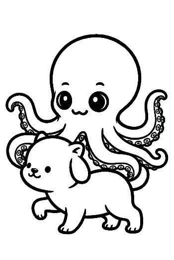 Cute Octopus Hugging Fluffy Puppy