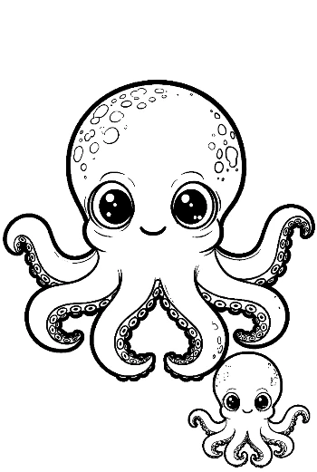 Cute Octopus Mom and Baby Hug
