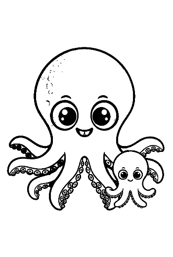 Cute Octopus Mom Hugging Baby Octopus