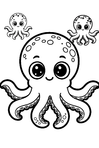 Cute Octopus Mom with Smiling Babies