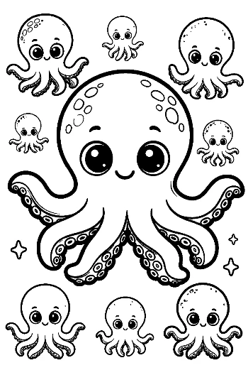 Cute Octopus with Baby Pals