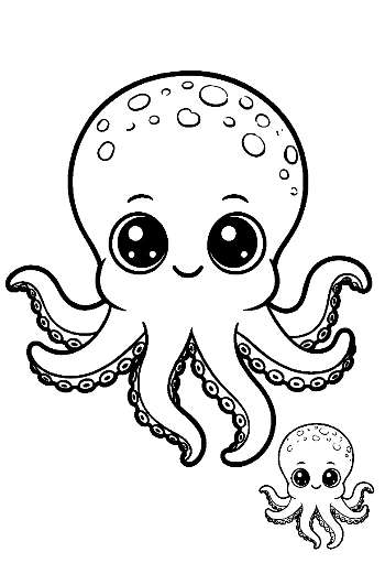 Cute Smiling Octopus & Baby Duo