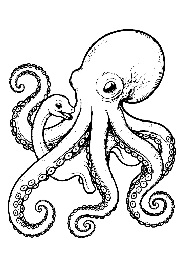 Giant Octopus Embracing Baby Snake