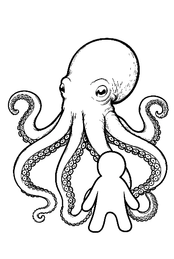 Giant Octopus Embracing Little Stick Figure