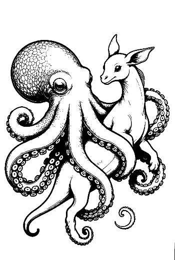 Giant Octopus Embracing Mythical Foal