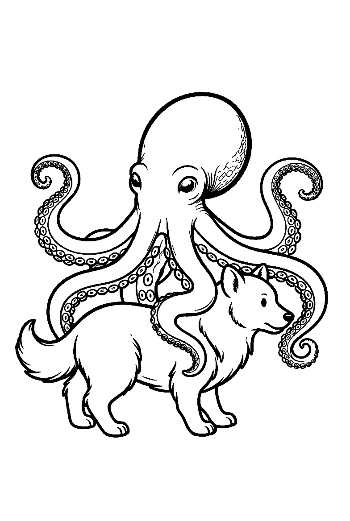Giant Octopus Rides Playful Husky Dog