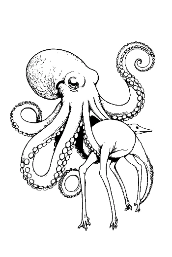 Giant Octopus Riding Surreal Deer Hybrid