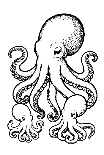 Giant Octopus with Baby Octopuses