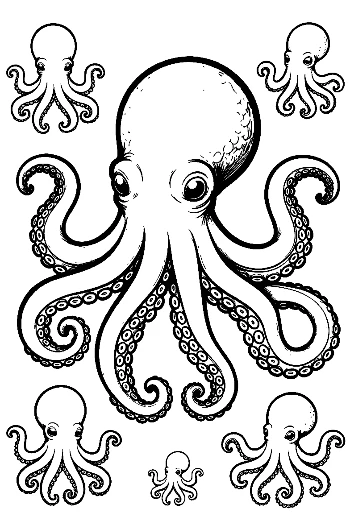 Giant Octopus with Baby Octopuses