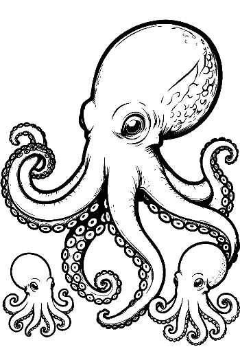 Giant Octopus with Baby Octopuses