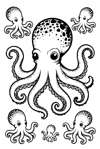 Giant Spotted Octopus with Baby Octopuses