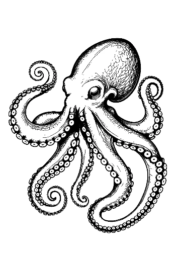 Gigantic Octopus in Dynamic Ink Pose