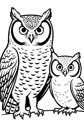 Great Horned Owl and Owlet Gazing Together