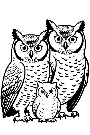Great Horned Owl Family Trio