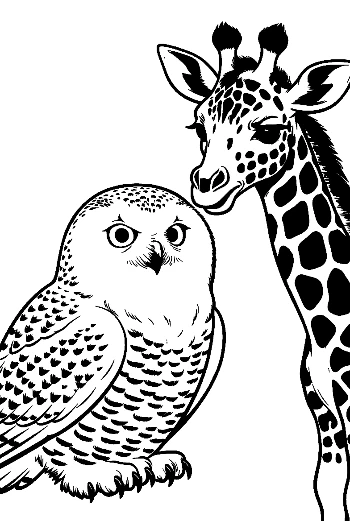 Snowy Owl and Giraffe Friendly Gaze