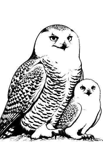 Snowy Owl Mother and Cute Owlet