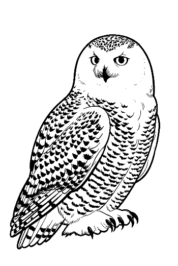 Snowy Owl with Piercing Gaze in Line Art