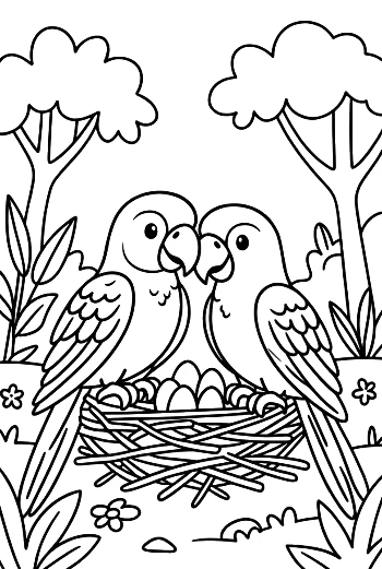 Charming Cockatoo Pair Protecting Their Eggs in the Nest Printable