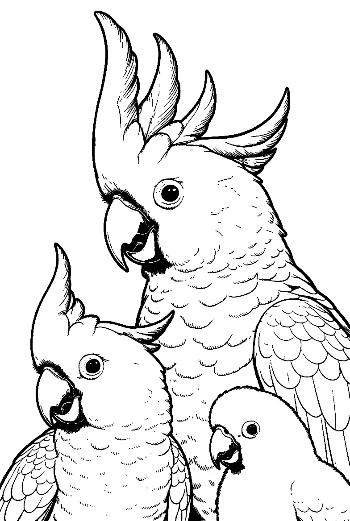 Cheerful Cockatoo Family Line Art
