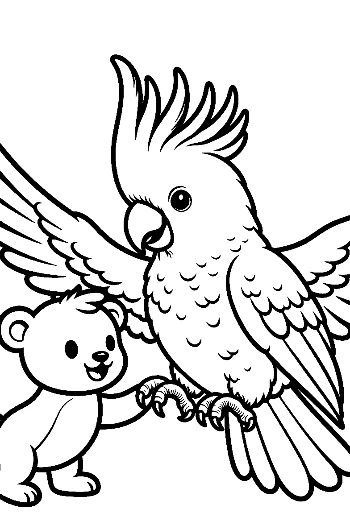 Cockatoo and Teddy Bear Joyful Embrace