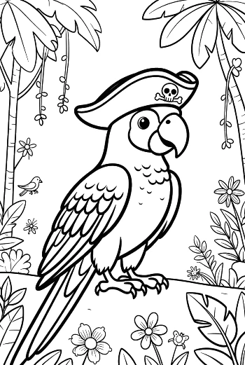 Cockatoo Pirate Standing Proud in the Tropical Jungle Printable