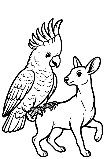 Cockatoo Playfully Perched on Cute Fawn