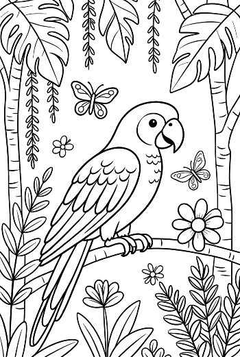 Exotic Cockatoo Parrot Flying Through the Rainforest Canopy Printable