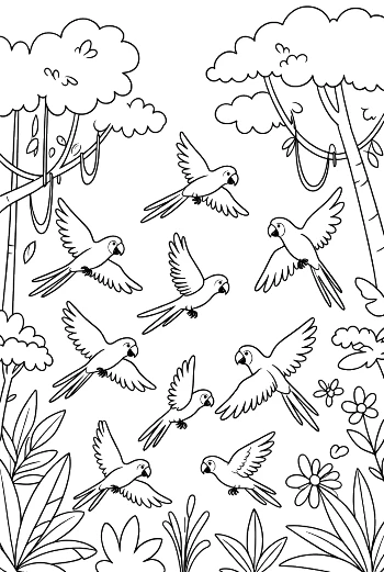 Flock of Beautiful Cockatoo Parrots in the Tropical Sky Printable