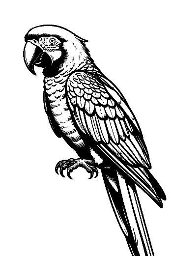 Majestic Hyacinth Macaw in Line Art