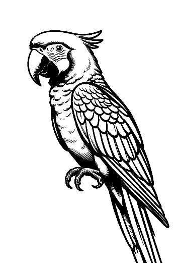 Majestic Scarlet Macaw Squawking in Line Art