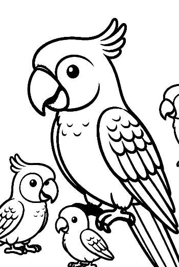 Mother Macaw with Two Baby Parrots