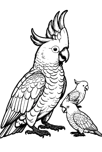 Proud Cockatoo Parent with Two Chicks
