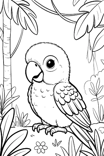 Sweet Baby Cockatoo Looking Curious in the Rainforest Printable