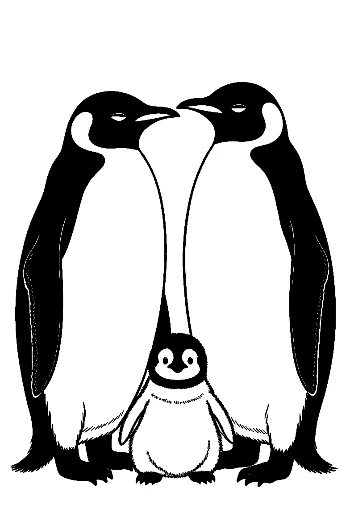 Emperor Penguin Family Nuzzling Lovingly
