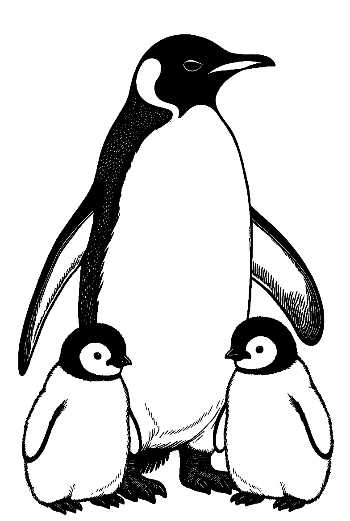 Emperor Penguin with Two Chicks