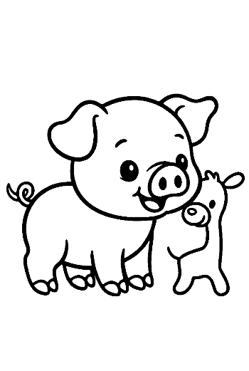 Cute Farm Pig Hugging Adorable Piglet