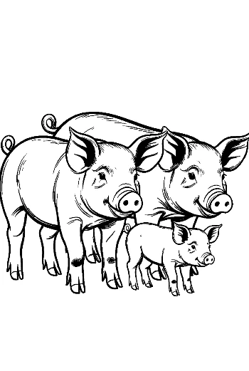 Fröhliches Treffen der Schweinefamilie auf dem Bauernhof