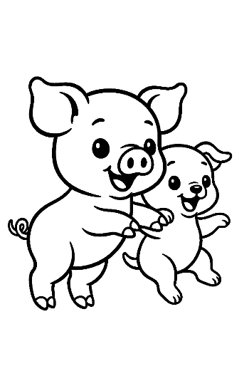 Joyful Mother Pig and Piglet Dancing