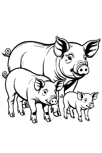 Mother Farm Pig with Playful Piglets