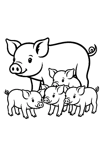 Mother Pig and Her Playful Piglets