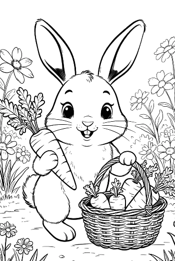 Adorable Rabbit with a Woven Basket Full of Decorated Eggs Printable