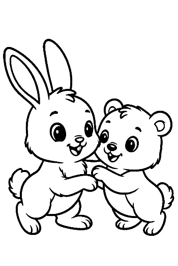 Bunny Rabbit and Bear Cub Hugging