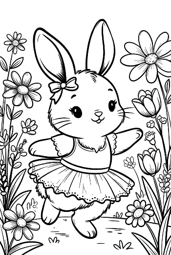 Charming Bunny Ballerina Dancing Among Spring Flowers Printable