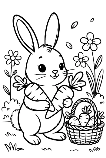 Cheerful Rabbit Holding a Large Carrot Next to Easter Treats Printable