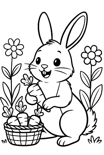 Cute Baby Bunny Standing by a Flower Garden Holding an Easter Egg Printable