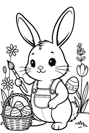 Little Bunny Artist Painting Patterns on a Spring Easter Egg Printable